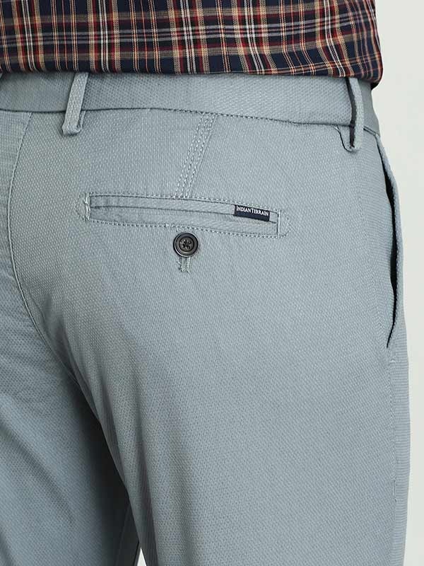 Indian Terrain Men's Slim Fit Self Design Blue Trousers